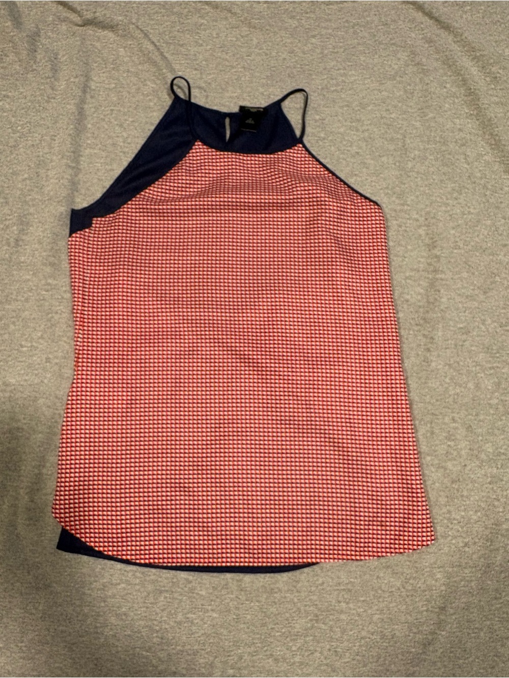 Ann Taylor Red Geo Print Tank with Navy Trim